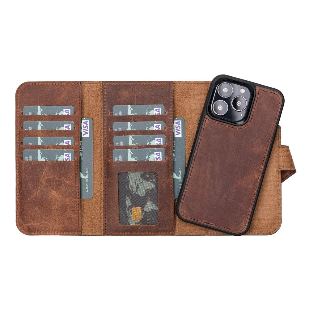 Apple iPhone 13 Pro Compatible Leather Wallet Case Santa G2 Brown