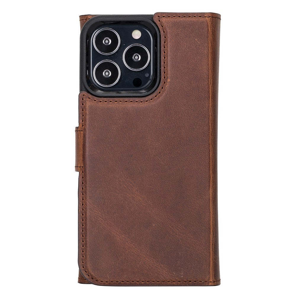 Apple iPhone 13 Pro Compatible Leather Wallet Case Santa G2 Brown