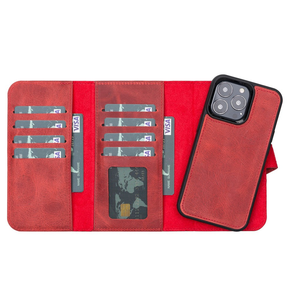 Apple iPhone 13 Pro Compatible Leather Wallet Case Santa G4 Red