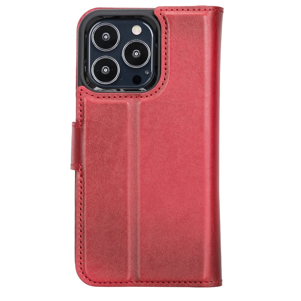 Apple iPhone 13 Pro Compatible Leather Wallet Case V4EF Red