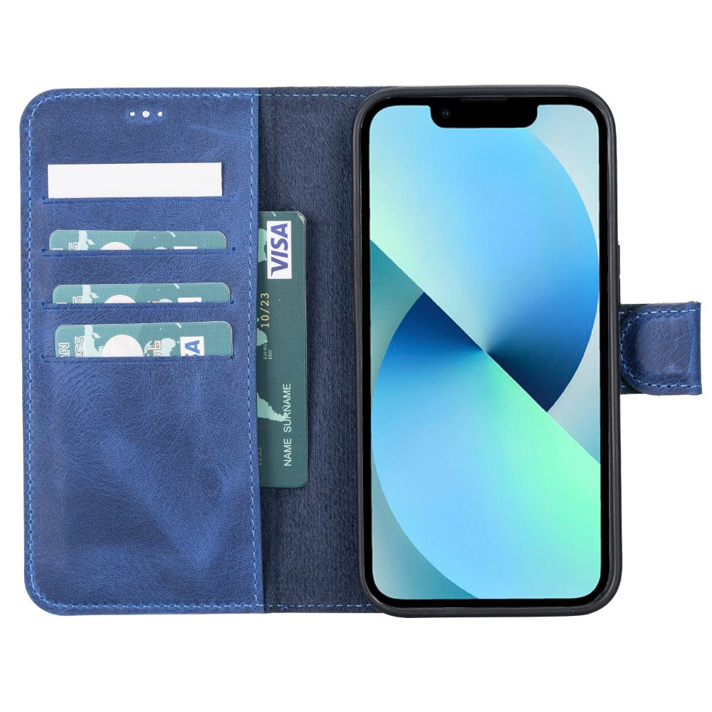 Apple iPhone 13 Pro Compatible Leather Wallet Case G21 Blue