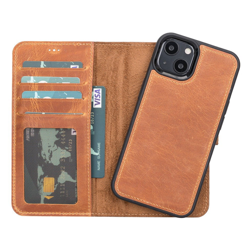 Apple iPhone 13 Compatible Leather Wallet Case G19 Tan