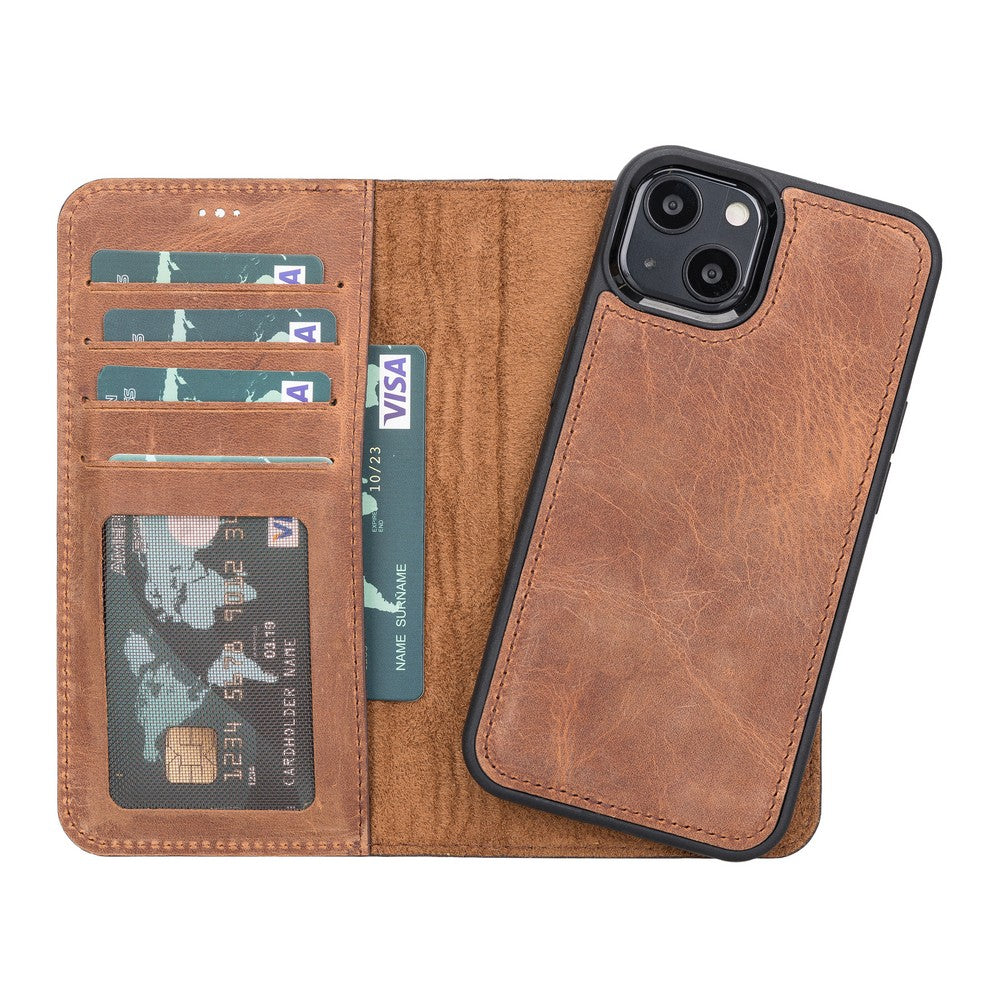 Apple iPhone 13 Compatible Leather Wallet Case G2 Brown