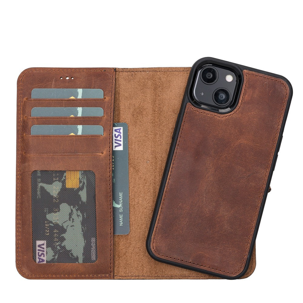 Apple iPhone 13 Compatible Leather Wallet Case Liluri G2 Brown