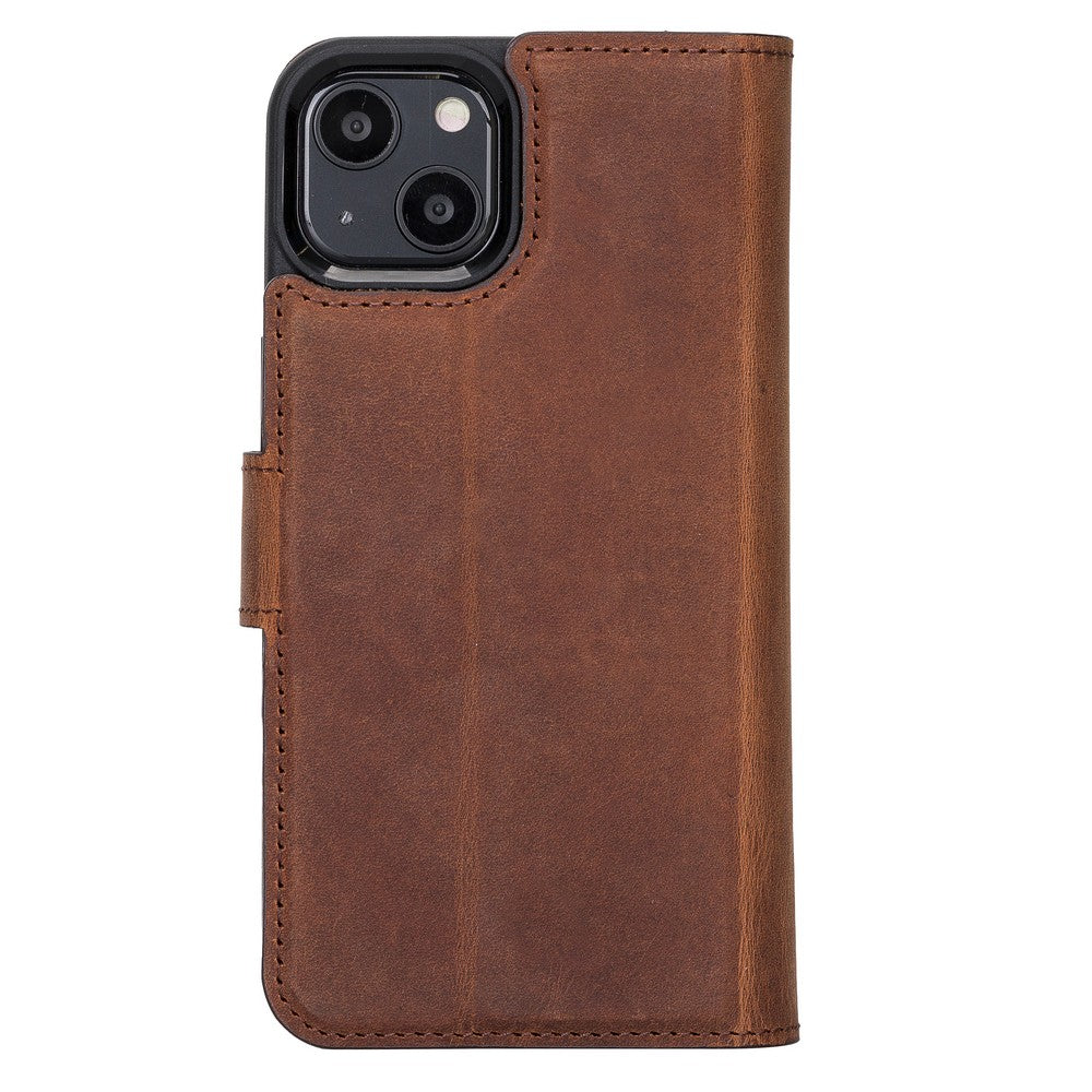 Apple iPhone 13 Compatible Leather Wallet Case Liluri G2 Brown