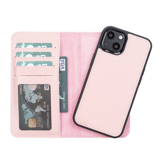 Apple iPhone 13 Compatible Leather Wallet Case NU2 Pink