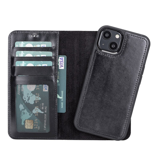 Apple iPhone 13 Compatible Leather Wallet Case RST1 Black