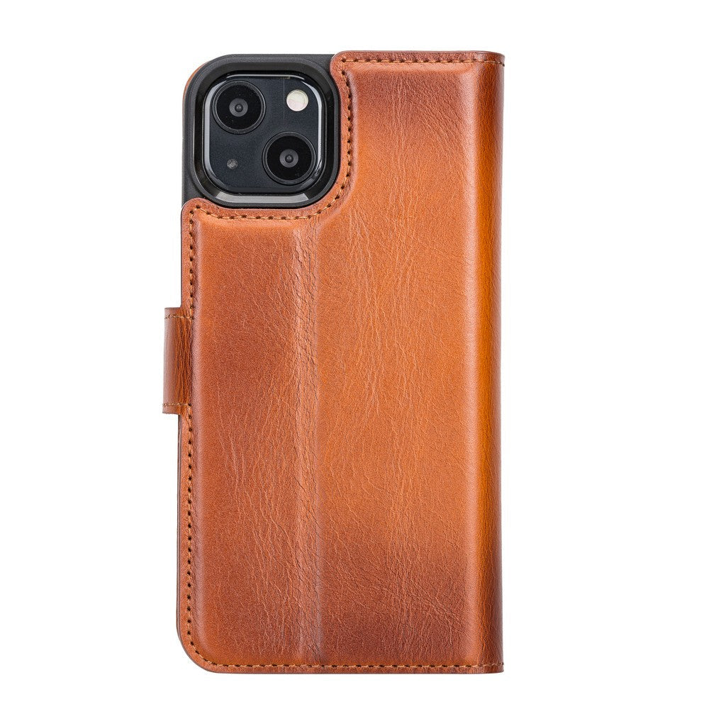 Apple iPhone 13 Compatible Leather Wallet Case RST2EF Brown