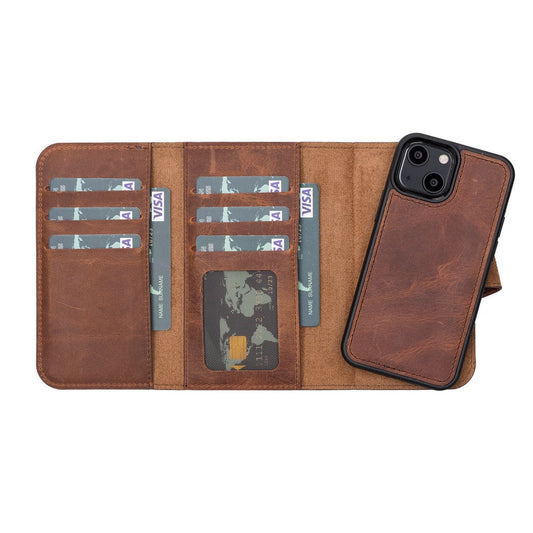 Apple iPhone 13 Compatible Leather Wallet Case Santa G2 Brown