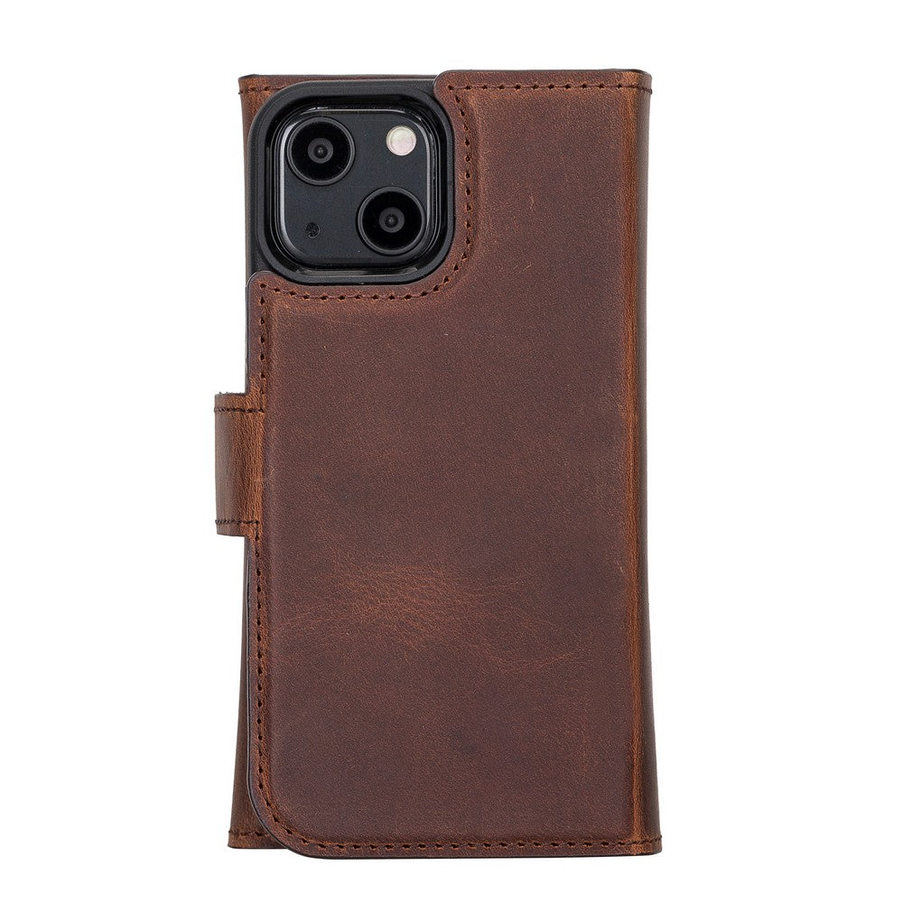 Apple iPhone 13 Compatible Leather Wallet Case Santa G2 Brown