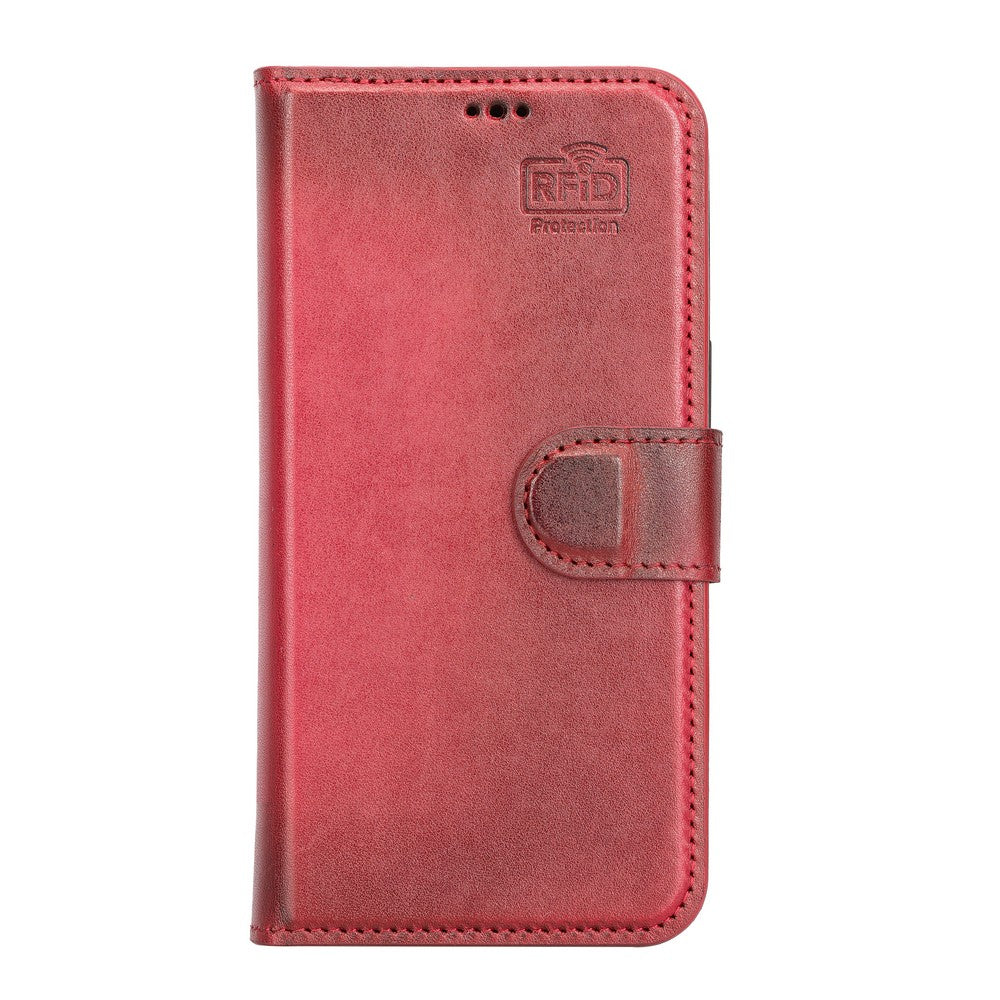 Apple iPhone 13 Compatible Leather Wallet Case V4EF Red