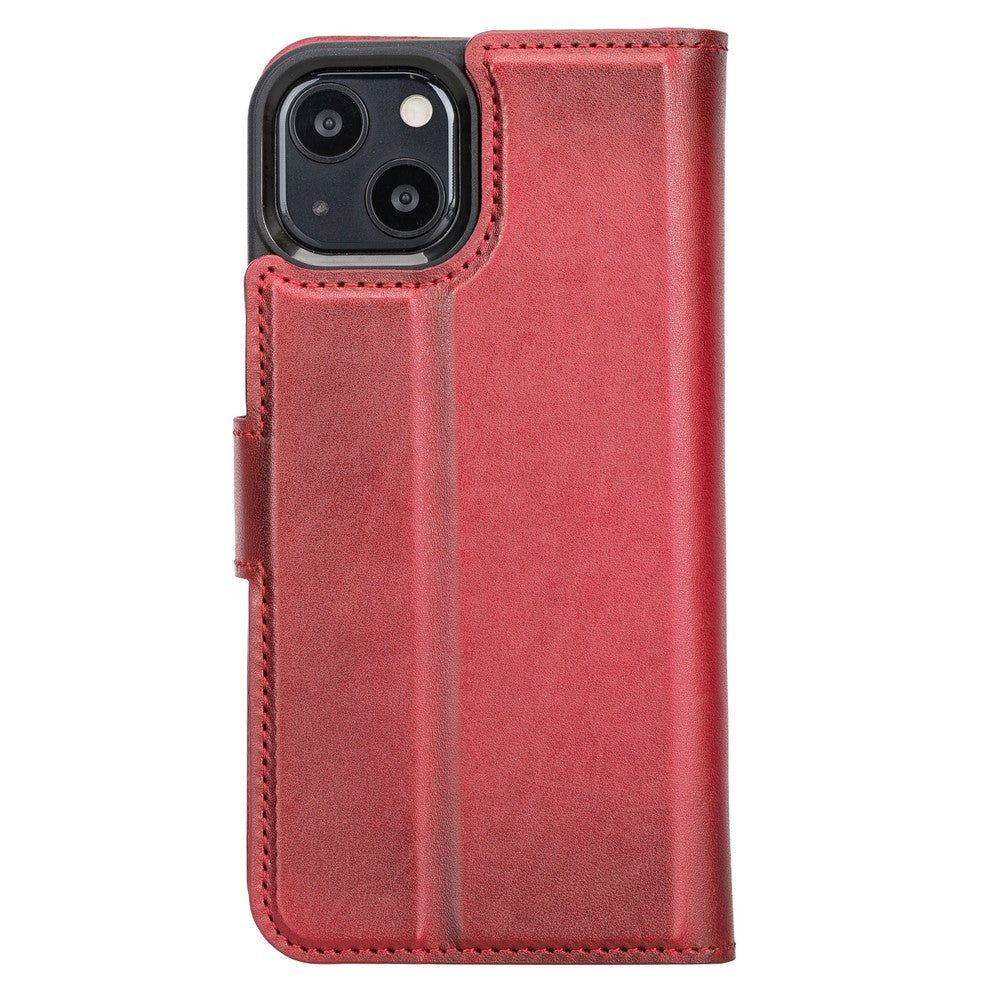 Apple iPhone 13 Compatible Leather Wallet Case V4EF Red