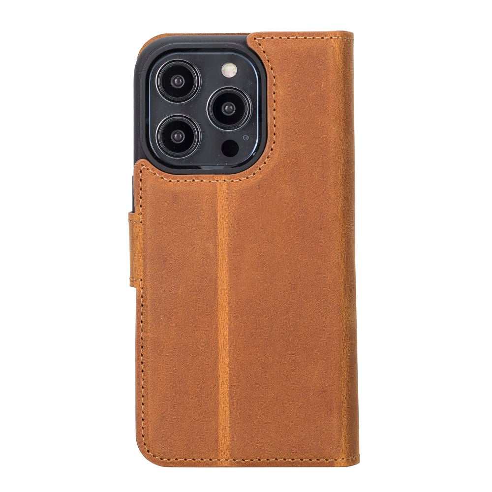 Apple iPhone 14 Pro Compatible Leather Wallet Case MWWN G19 Tan