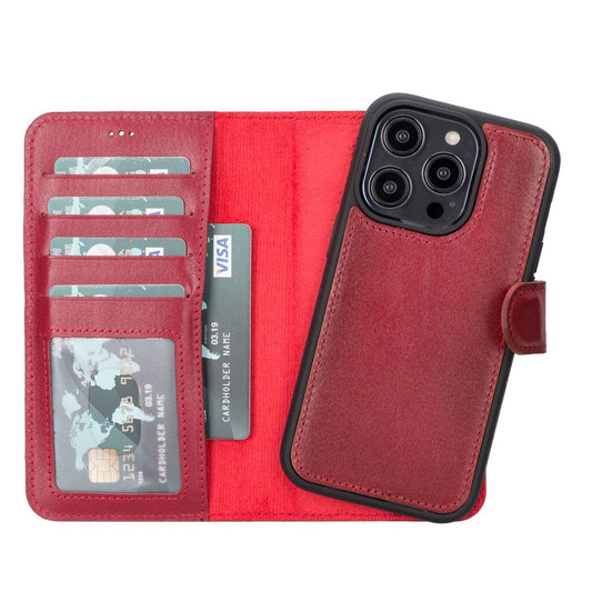 Apple iPhone 14 Pro Compatible Leather Wallet Case MWWN V4EF Red