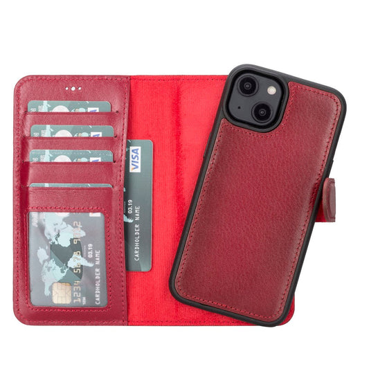 Apple iPhone 14 Compatible Leather Wallet Case MWWN V4EF Red