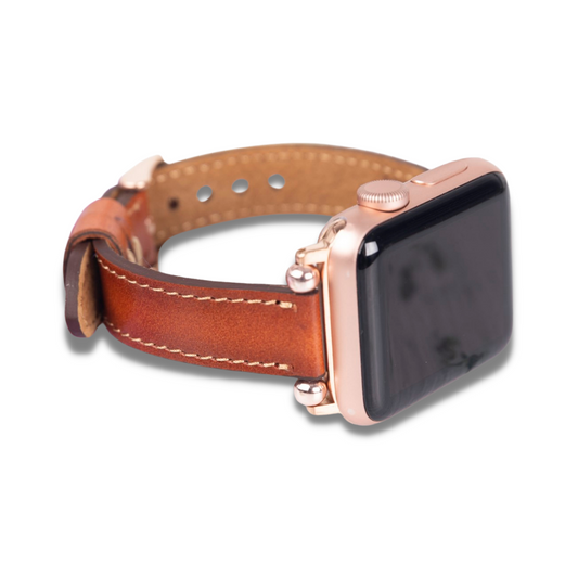 Apple Watch Compatible Leather Band, Thin and Beaded, Tan