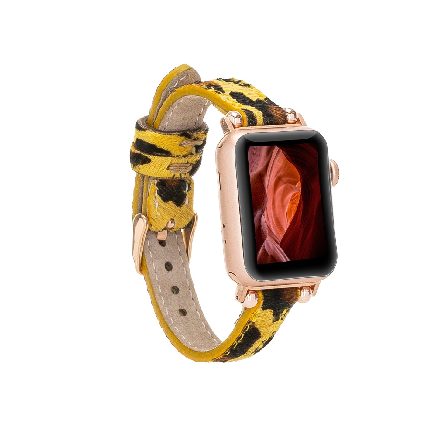 Apple Watch Uyumlu Deri Kordon, Boncuk Detaylı, Leopar Desen