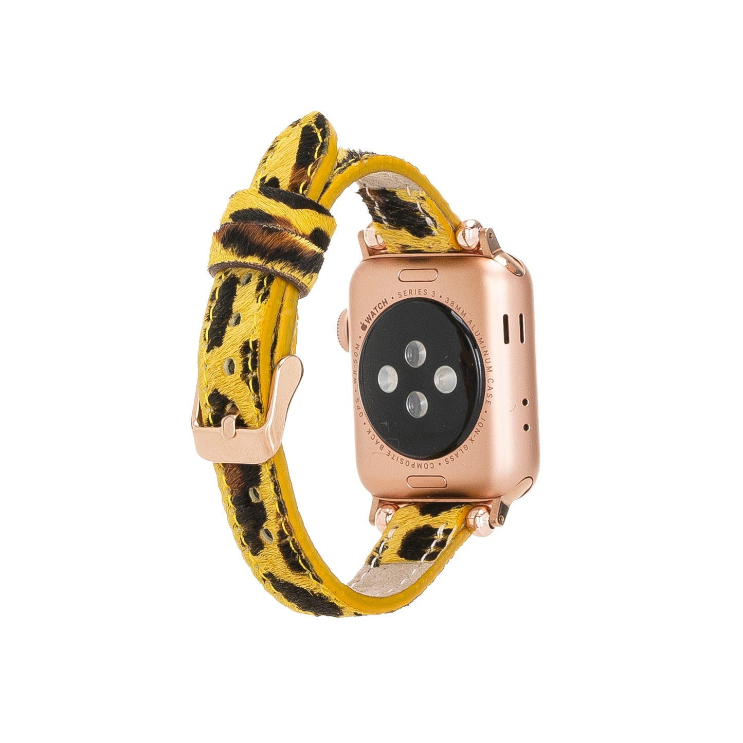 Apple Watch Uyumlu Deri Kordon, Boncuk Detaylı, Leopar Desen