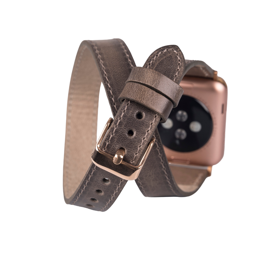 Apple Watch Compatible Leather Band, Double Turn, Effect Gray