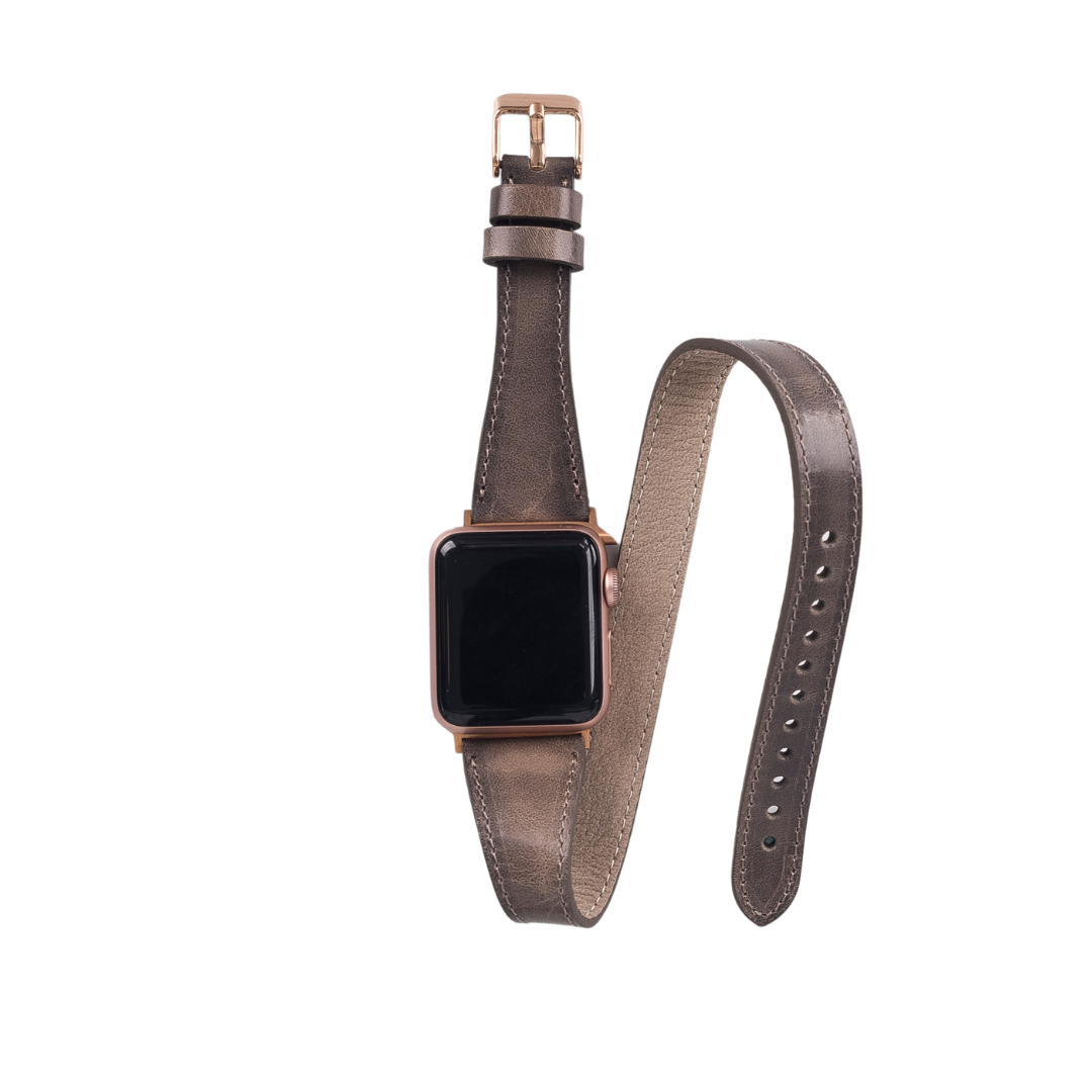 Apple Watch Compatible Leather Band, Double Turn, Effect Gray