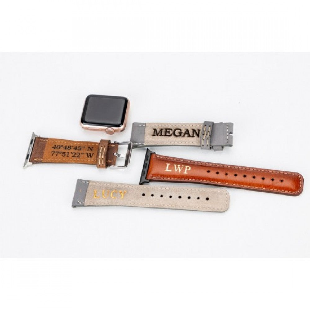 Apple Watch Compatible Leather Band, Thin and Beaded, Tan