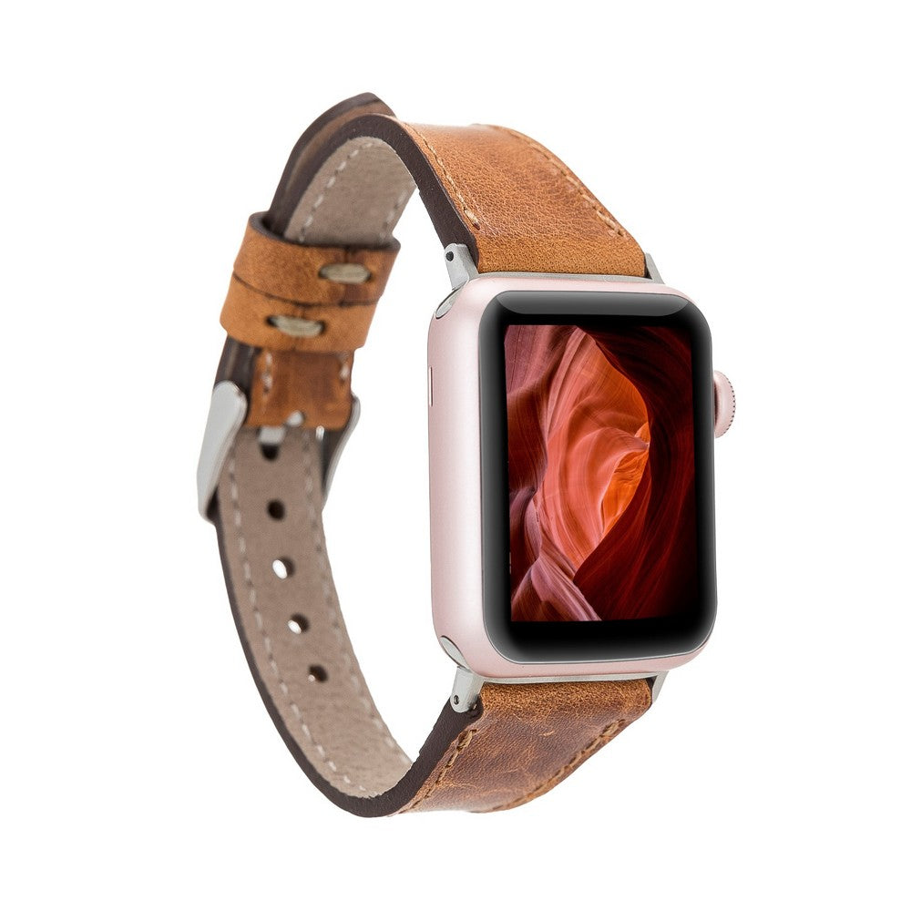 Apple Watch Compatible Leather Band Slim G19 Tan