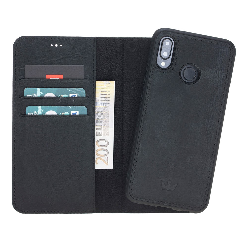 Huawei P20 Lite Compatible Leather Wallet Case Black