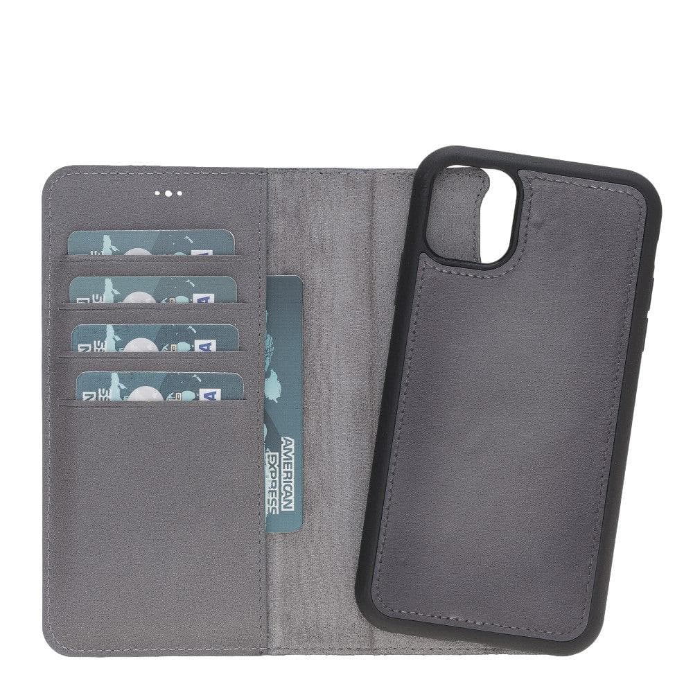 Apple iPhone 11 Compatible Leather Wallet Case RST9 Gray