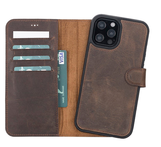 Apple iPhone 13 Pro Max Compatible Leather Wallet Case G6 Brown