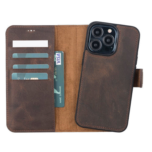 Apple iPhone 13 Pro Compatible Leather Wallet Case G6 Brown