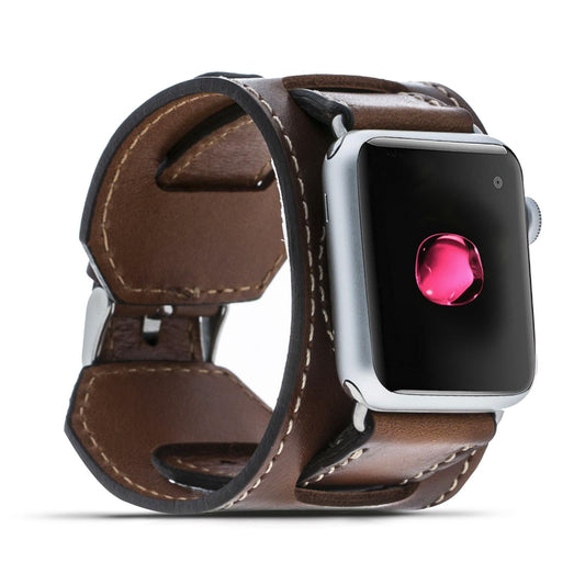 Apple Watch Compatible Leather Band Cuff Tan