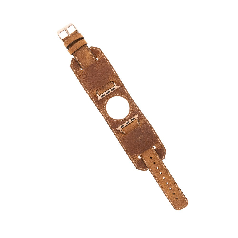 Apple Watch Compatible Leather Band Cuff G19 Tan