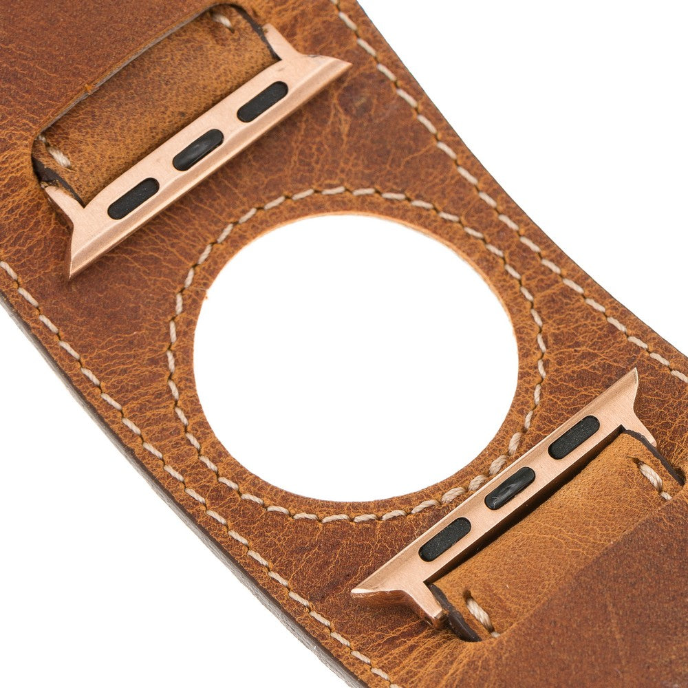 Apple Watch Compatible Leather Band Cuff G19 Tan