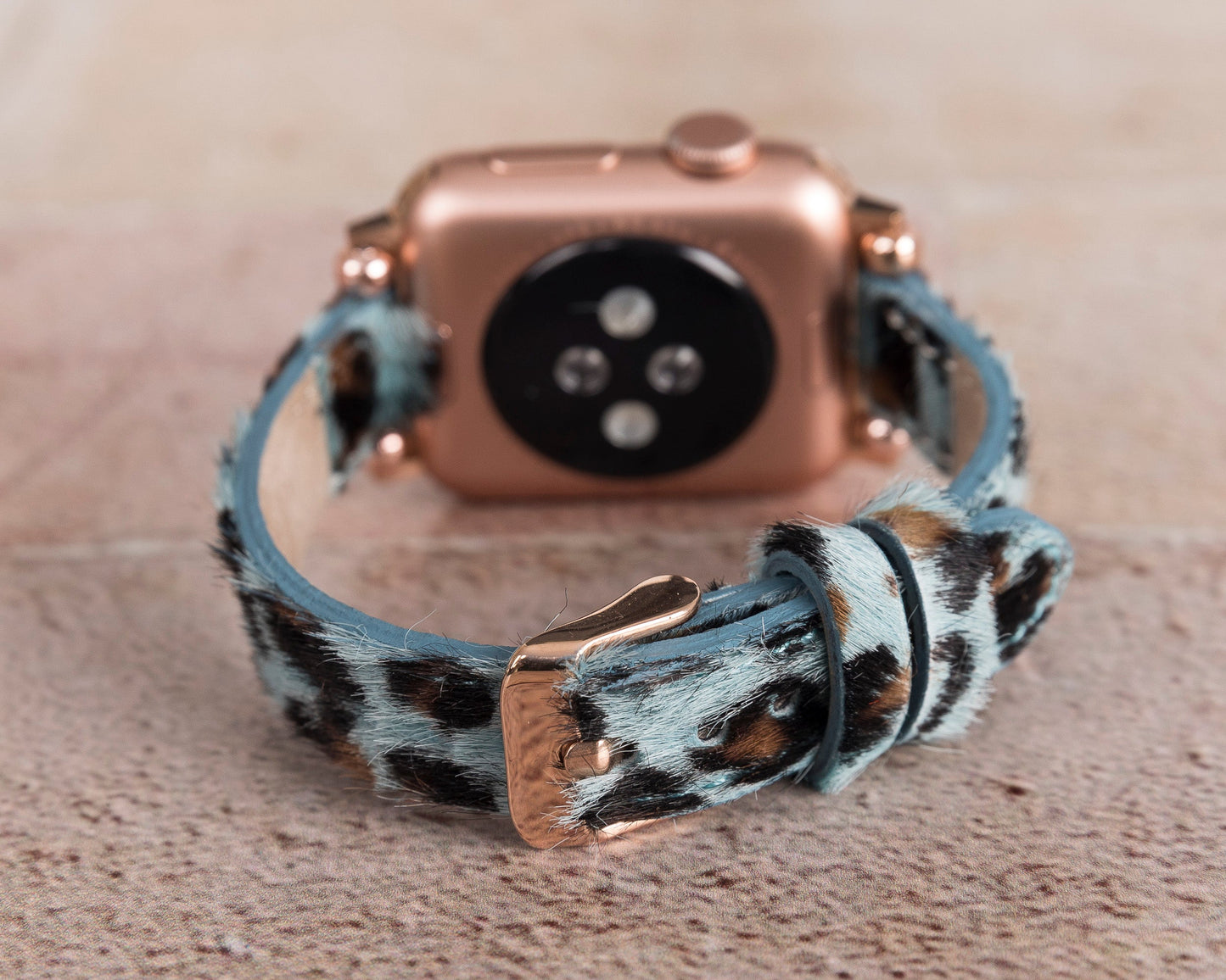 Apple Watch Compatible Leather Band, Thin and Beaded, Leopard Pattern