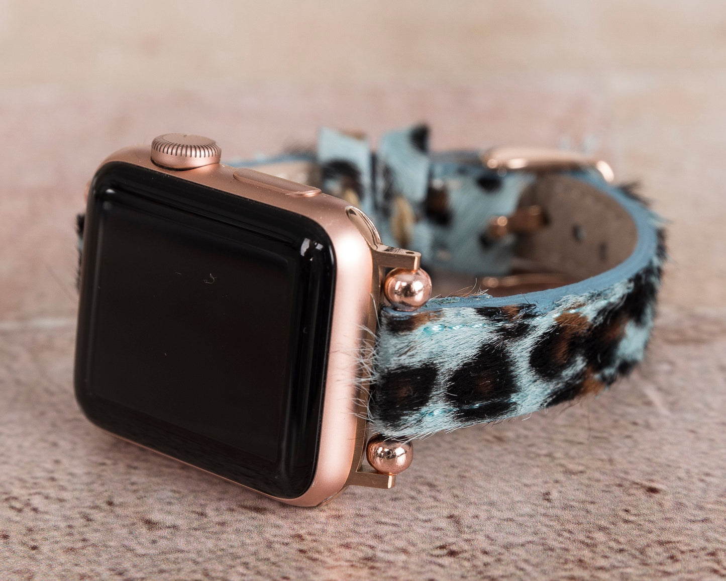 Apple Watch Compatible Leather Band, Thin and Beaded, Leopard Pattern