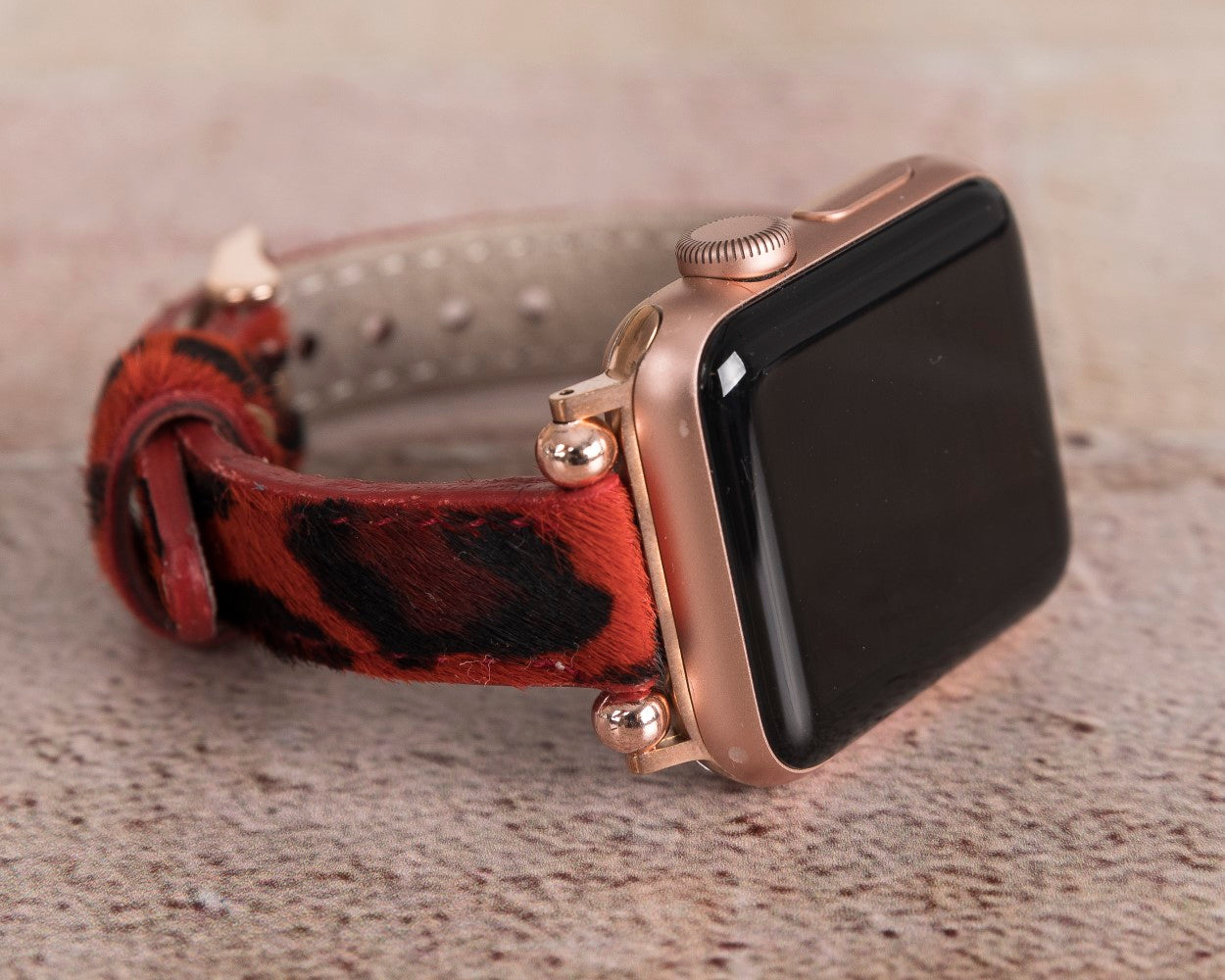 Apple Watch Compatible Leather Band, Thin and Beaded, Leopard Pattern