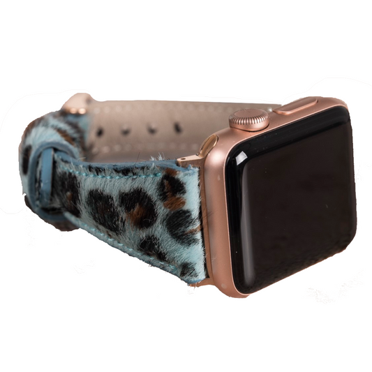 Apple Watch Uyumlu Slim Deri Kordon, Leopar Desen