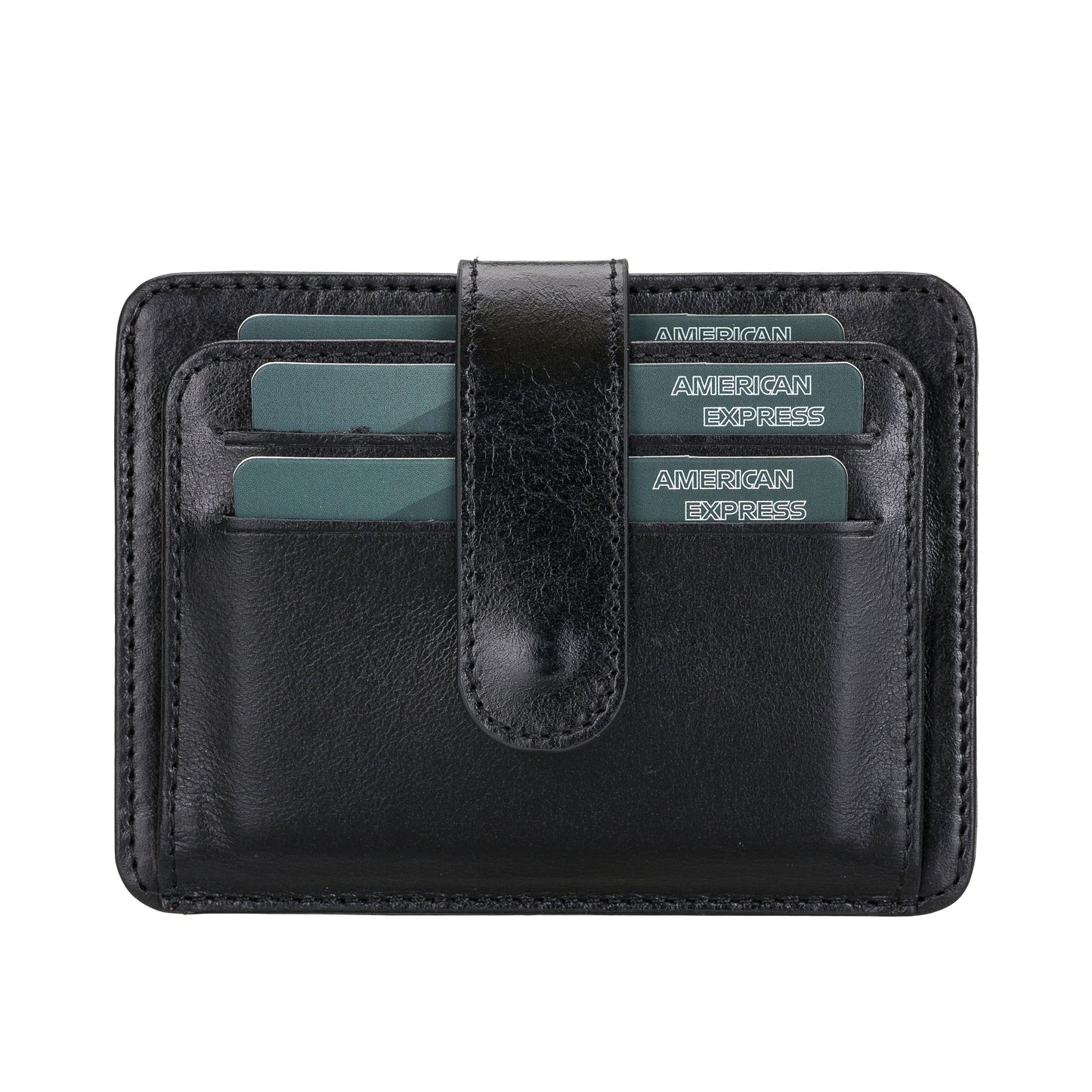 Leather Card Holder, 6 Card Compartments, 2 Windows, Black