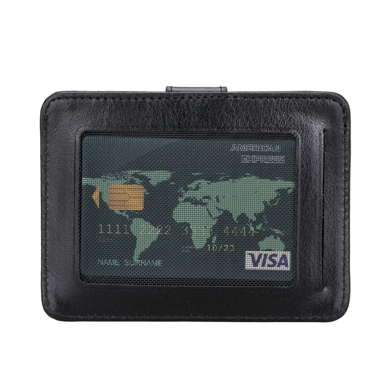 Leather Card Holder, 6 Card Compartments, 2 Windows, Black