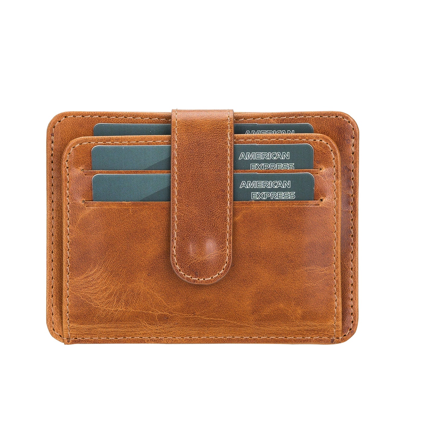 Leather Card Holder, 6 Card Compartments, 2 Windows, Antique Tan