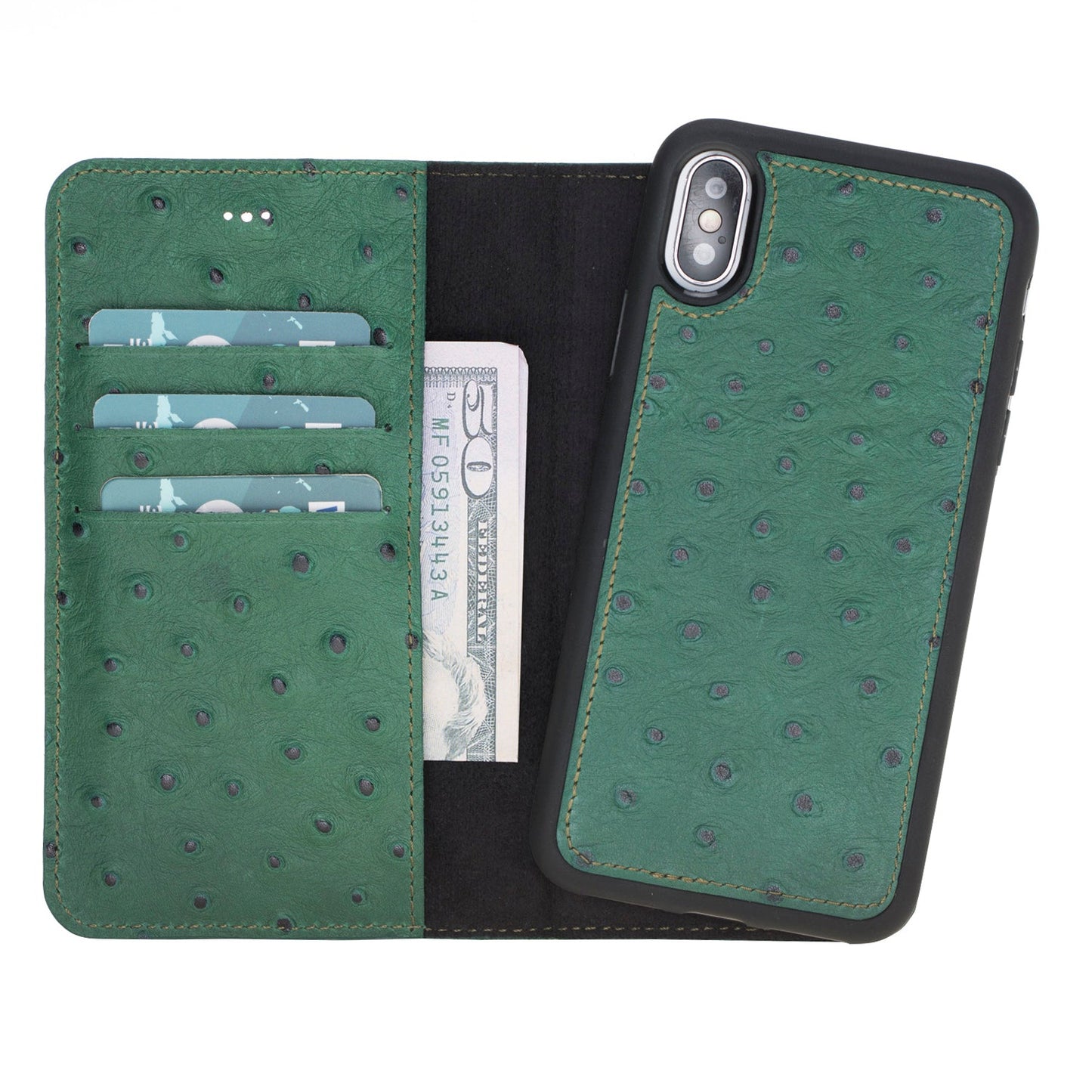 Apple iPhone X-XS Compatible Leather Wallet Case DE6 Green