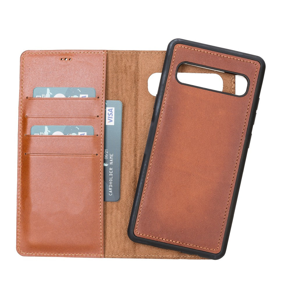 Samsung Galaxy S10 5G Compatible Leather Wallet Case RST2EF Brown