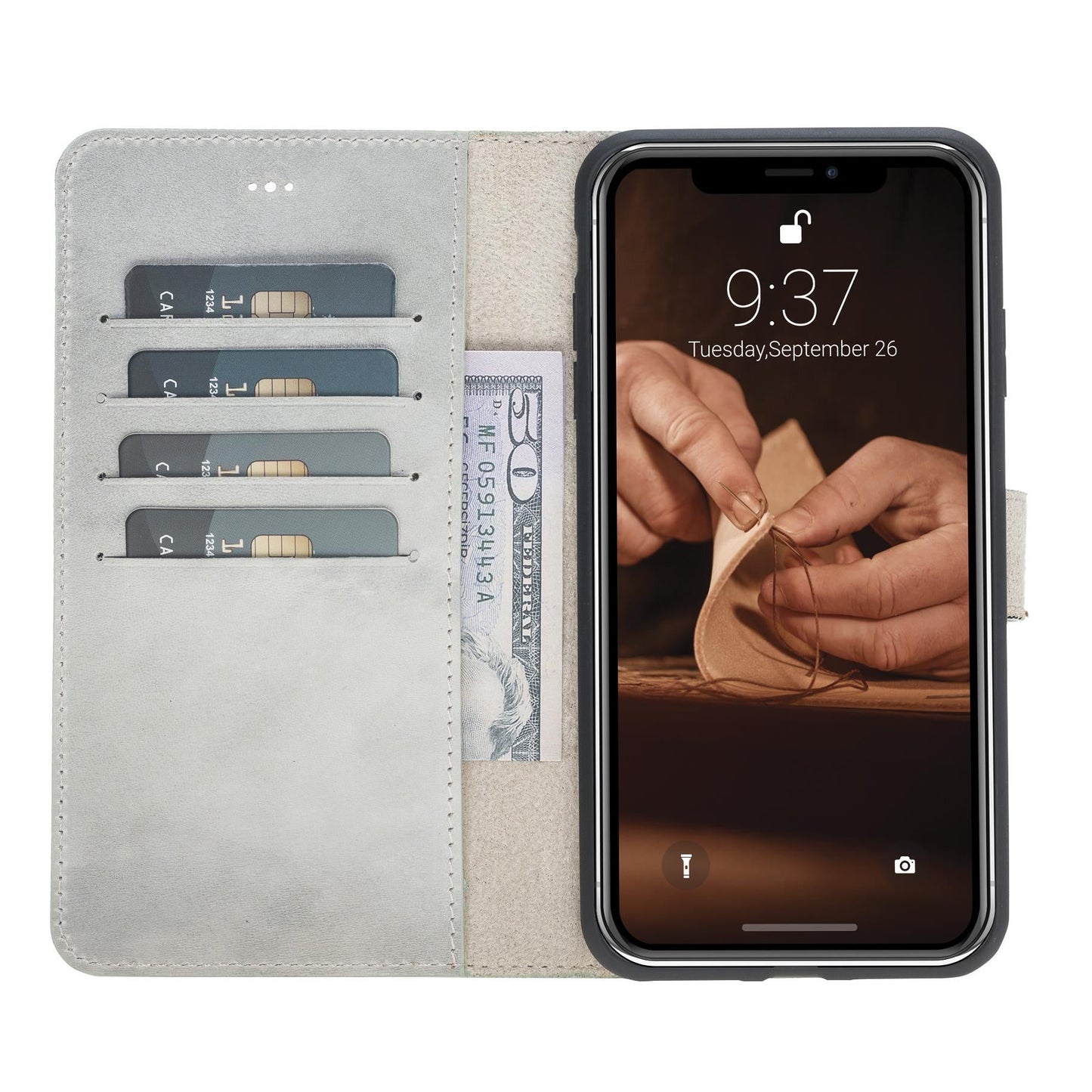 Apple iPhone XS Max Compatible Leather Wallet Case V17 Gray