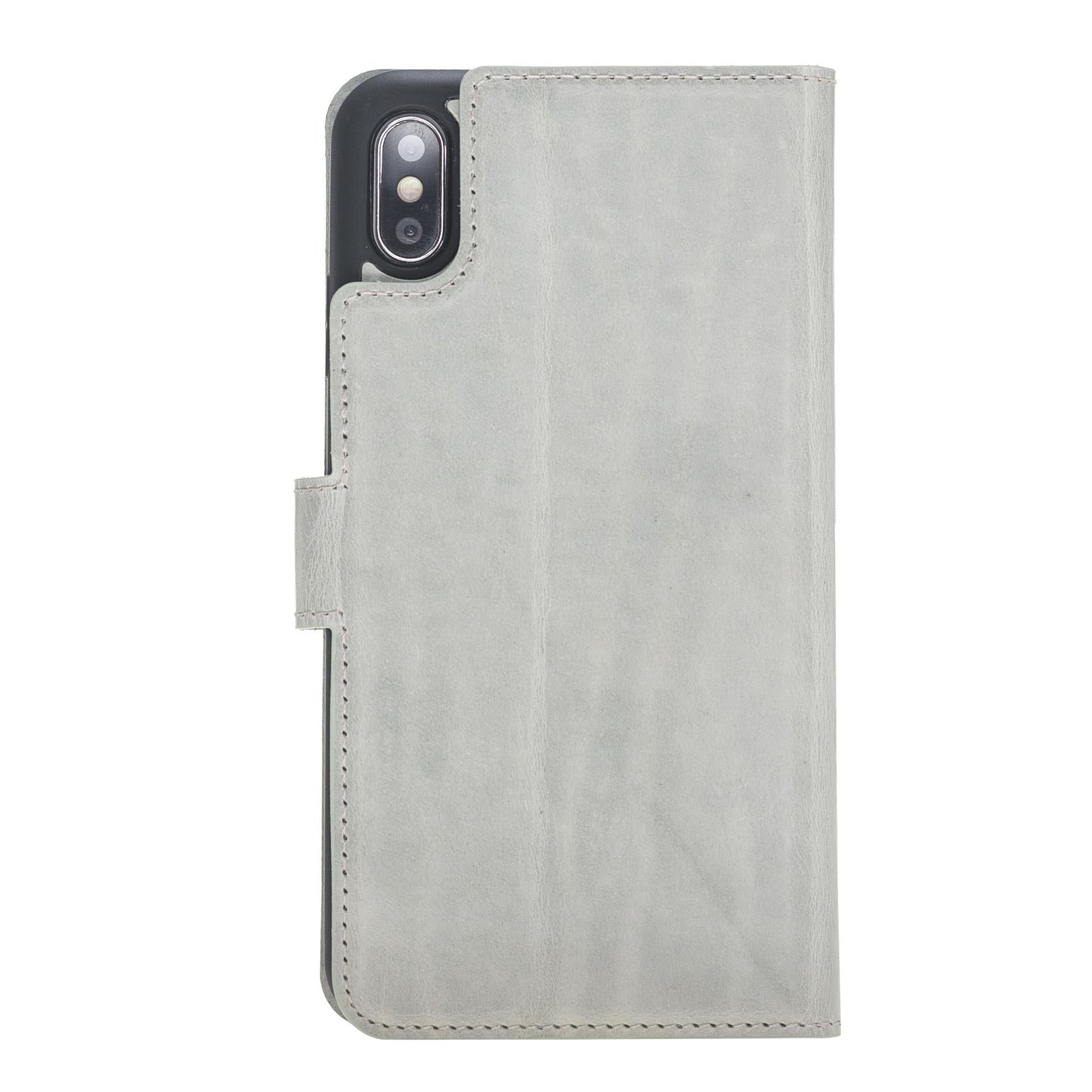 Apple iPhone XS Max Compatible Leather Wallet Case V17 Gray