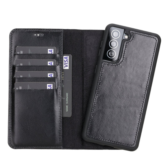 Samsung Galaxy S21 Plus Compatible Leather Wallet Case RST1 Black