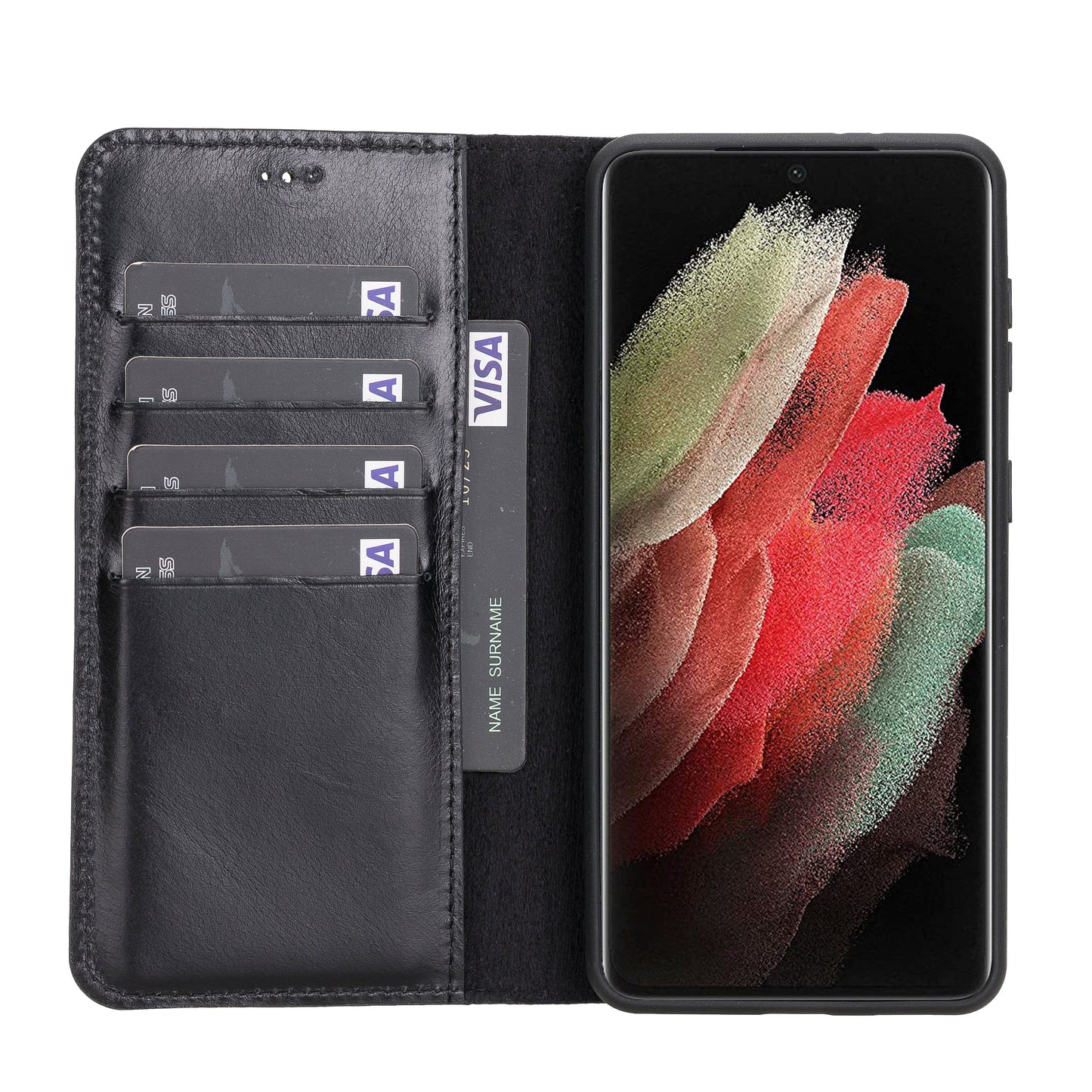 Samsung Galaxy S21 Plus Compatible Leather Wallet Case RST1 Black