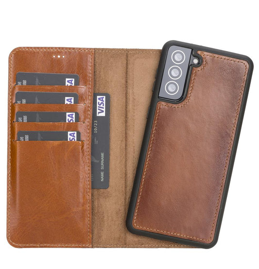 Samsung Galaxy S21 Compatible Leather Wallet Case RST2EF Brown