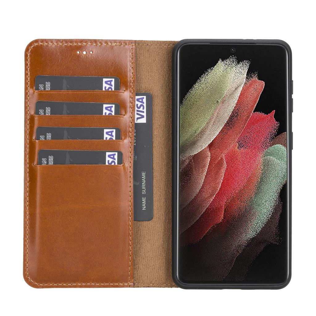 Samsung Galaxy S21 Compatible Leather Wallet Case RST2EF Brown