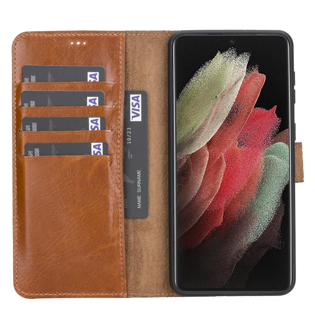 Samsung Galaxy S21 Plus Compatible Leather Wallet Case RST2EF Brown