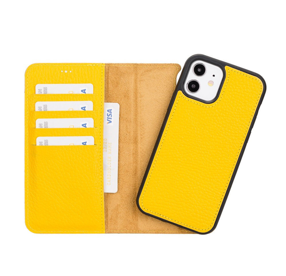 Apple iPhone 12 Compatible Leather Wallet Case FL12 Yellow